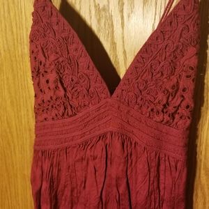 Eyelet lace bodice red dress